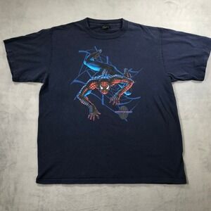 Vintage 90s Marvel Spider Man Graphic T Shirt Mens XL Blue Single Stitch Comics